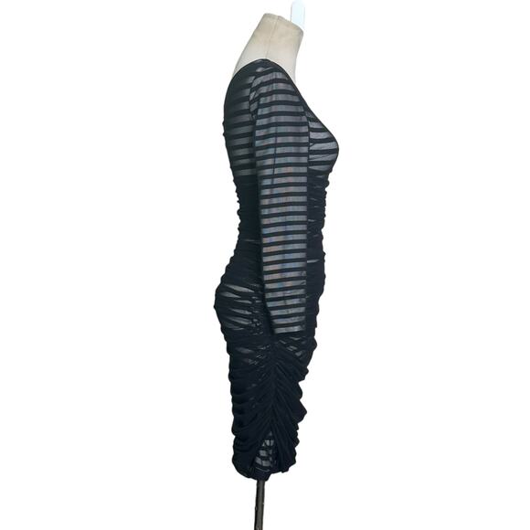 BCBGMAXAZRIA Black Striped One Shoulder Mesh Overlay Cocktail Dress size XS - Picture 7 of 16
